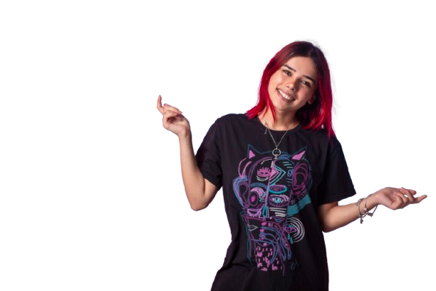 chica joven con pelos rosados enviando vibraciones positivas